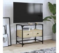 ZfiPhranillus Meuble TV en chêne Sonoma 60 x 35 x 51 cm avec plateau en verre et cadre en métal - Meuble bas moderne pour salon, espace de rangement, buffet, meuble TV