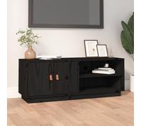 ZfiPhranillus Meuble TV noir 105 x 34 x 40 cm en bois de pin massif - Buffet moderne avec espace de rangement pour téléviseur jusqu'à 55" - Meuble bas robuste pour salon