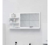 ZfiPhranillus Miroir de salle de bain, blanc, 90 x 10,5 x 45 cm, en bois acrylique, avec 3 étagères, design moderne, construction robuste, pour salle de bain, invités, WC