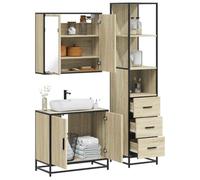 ZfiPhranillus Sonoma Lot de 3 meubles de salle de bain en chêne Sonoma 65 x 33 x 166 cm en bois et structure en métal Design moderne Robuste et peu encombrant Pour petites salles de bains