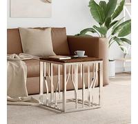 ZfiPhranillus Table basse 50 x 50 x 50 cm en acier inoxydable et bois recyclé massif recyclé - Design moderne - Argenté - Table de salon pour salon, chambre à coucher, couloir