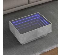 ZfiPhranillus Table basse LED - 70 x 50 x 30 cm - Gris béton - Bois - Verre Infinity - Miroir RVB - Éclairage robuste - Pour salon, chambre à coucher, couloir