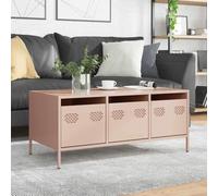 ZfiPhranillus Table basse rose 101,5 x 50 x 43,5 cm en acier laminé à froid avec 3 tiroirs, pieds réglables et design industriel - Table basse robuste pour salon, chambre et bureau