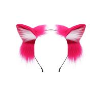 ZFKJERS Oreilles de chat en fourrure de renard, loup, fait à la main, accessoire de tête pour cosplay, Halloween, rouge rose