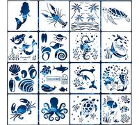ZFKXGS 16 PCS Pochoirs pour Peinture Pochoir Animaux Marin Tatouage Temporaire Réutilisables Stencil Bullet Journal en Plastique Pochoir Dessin pour Scrapbooking Décoration de Maison 15x15 cm