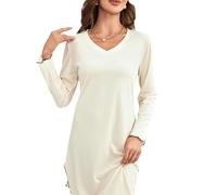 ZFLBDBG Chemise de Nuit Sexy à Bretelles Femmes Printemps Et Été Fente Manches Longues Robe Décontractée Côtes Peut Être Porté L'extérieur Pyjamas La Maison-Couleur Fauve-l