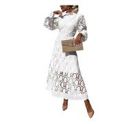 ZFLBDBG Robe Femme Mesdames Spring and Summer Temperament Dentelle Lace Hollow Stand Collar À La Mode Et Élégant De Glissière Vacances en Vrac-Blanc-m