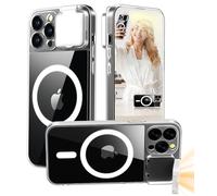 ZFMF Coque magnétique pour iPhone 15 Pro Max avec lumière LED intégrée lumineuse selfie rechargeable pour TIK Tok/Stream/Makeup/Live/Vidéo- Selfie (2 modèles, 3 niveaux de luminosité) Crystal Clear