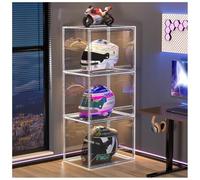 Zfmnoyev Bacs De Rangement Empilables en Plastique Transparent avec Couvercle, Support De Rangement pour Casque De Moto, Boîte De Présentation en Acrylique avec Porte Magnétique(Clear-3PCS)