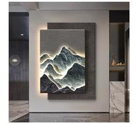 Zfmnoyev Décoration Murale LED en Grès Représentant Un Paysage Chinois, Sculpture Murale 3D Lumineuse (à Brancher), Tableaux Muraux Orientaux Traditionnels(Gold-D,60x80cm/23.6x31.5in)