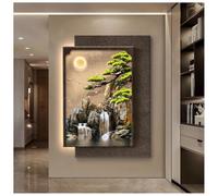 Zfmnoyev Décoration Murale LED en Grès Représentant Un Paysage Chinois, Sculpture Murale 3D Lumineuse (à Brancher), Tableaux Muraux Orientaux Traditionnels(Gold-J,50x70cm/19.7x27.6in)