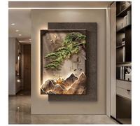 Zfmnoyev Décoration Murale LED en Grès Représentant Un Paysage Chinois, Sculpture Murale 3D Lumineuse (à Brancher), Tableaux Muraux Orientaux Traditionnels(Gold-H,80x120cm/31.5x47.2in)