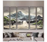Zfmnoyev Décoration Murale Orientale Traditionnelle Chinoise en 5 Panneaux, Grand Tableau Moderne Encadré Représentant Une Montagne, Tapisserie Murale Verticale Effet 3D(D,4X(35x140)+70x140cm)