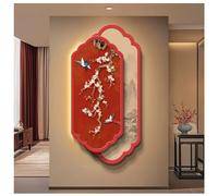 Zfmnoyev Décoration Murale Suspendue en Grès Double Couche sans Cadre, Sculpture Murale 3D Lumineuse À Brancher, Tableaux Muraux Orientaux Traditionnels, pour Salon(Red-B,70x140 cm/27.6x55.1 in)