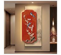 Zfmnoyev Décoration Murale Suspendue en Grès Double Couche sans Cadre, Sculpture Murale 3D Lumineuse À Brancher, Tableaux Muraux Orientaux Traditionnels, pour Salon(Red-C,50x100 cm/19.7x39.4 in)