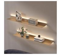 Zfmnoyev Étagère Flottante avec Bande Lumineuse LED, Étagère Murale en Alliage D'aluminium, Présentoir Lumineux, pour Salon, Chambre, Salle De Bain, Cuisine(Gold,180x20x5.5 cm)