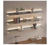 Zfmnoyev Étagère Flottante avec Bande Lumineuse LED, Étagère Murale en Alliage D'aluminium, Présentoir Lumineux, pour Salon, Chambre, Salle De Bain, Cuisine(Grey,100x15x5.5 cm)