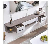 Zfmnoyev Étagère TV Flottante Et Meuble Multimédia, Meuble TV Mural en Bois, Étagère De Rangement Multifonction avec Espace De Rangement Ouvert Et 2 Tiroirs, pour Salon Ou Chambre(Grey,180x24x20 cm)