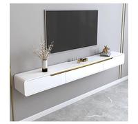 Zfmnoyev Meuble TV Suspendu en Bois Massif, Meuble Multimédia Mural avec 2 Tiroirs Et 1 Porte, Console Multimédia Suspendue pour Salon Et Chambre(Blanc,200x24x20cm)