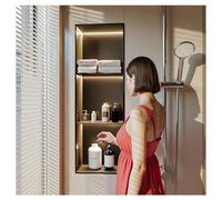 Zfmnoyev Niche De Douche avec Bande Lumineuse LED, Kit De Niche De Douche en Acier Inoxydable, Pas Besoin De Carrelage, Gain De Place, Étagère Encastrée Dissimulée pour Rangement(Zwart,32x32x12.5 cm)