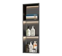 Zfmnoyev Niche De Douche avec Éclairage LED, Étagères Encastrées en Acier Inoxydable, Meuble De Salle De Bain Mural À 1, 2, 3 Ou 4 Niveaux, Étanche, sans Carrelage(Zwart,90x28x12.5 cm)
