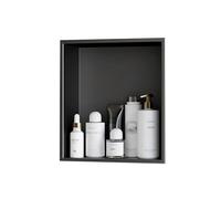 Zfmnoyev Niche De Douche en Acier Inoxydable, Niche Murale De Salle De Bain, Étagère De Douche Encastrée, Pas Besoin De Carrelage, pour Salon, Cuisine, Chambre, Bureau(Zwart,32x32x12.5 cm)