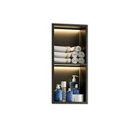 Zfmnoyev Niche De Douche Murale en Acier Inoxydable avec Éclairage LED, Étagères Murales Encastrées pour Éclairage Et Rangement Étanches, Organiseur De Douche Moderne(Zwart,70x28x12.5 cm)