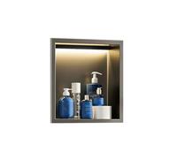 Zfmnoyev Niche De Douche Murale en Acier Inoxydable avec Éclairage LED, Étagères Murales Encastrées pour Éclairage Et Rangement Étanches, Organiseur De Douche Moderne(Grey,32x32x12.5 cm)