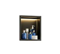 Zfmnoyev Niche De Douche Murale en Acier Inoxydable avec Éclairage LED, Étagères Murales Encastrées pour Éclairage Et Rangement Étanches, Organiseur De Douche Moderne(Zwart,32x32x12.5 cm)