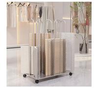 Zfmnoyev Organisateur De Cintres Empilable, Porte-cintres Métallique 4 en 1, Chariot De Rangement Mobile pour Cintres avec roulettes, Démontable, Gain De Place, Idéal pour Buanderie, Magasin(Silver)