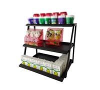 Zfmnoyev Présentoir À Bonbons en Métal À 3 Niveaux pour Comptoir, Présentoir À Snacks Multifonctionnel, Présentoir À Snacks pour Commerces, pour Garde-Manger, Bureau, Magasin(Zwart,45x33x40 cm)