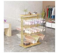 Zfmnoyev Présentoir Commercial pour sous-vêtements, Soutiens-Gorge, Maillots De Bain, Chaussettes Et Bijoux, Support De Rangement Métallique Réglable en Hauteur(Gold,100x45x135 cm)