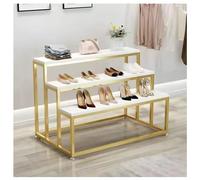Zfmnoyev Présentoir De Comptoir en Métal pour Chaussures Et Sacs À Main, Présentoir À Étages pour Vêtements, Table De Présentation Moderne sur Pied, Étagères De Vente Au Détail(Gold,80x72x80 cm)