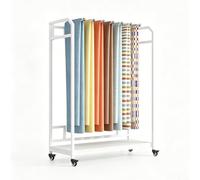 Zfmnoyev Présentoir Mobile pour Échantillons De Tissus avec Barre Pivotante Amovible, Rack De Rangement Robuste en Acier pour Draps, sur roulettes avec Freins(White-A,80x45x143cm)