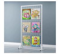 Zfmnoyev Présentoirs Grillagés avec Base en T Robuste, Tour Grillagée sur Pied, Rail De Rangement Grillagé Métallique avec 4 roulettes Et 20 Crochets, pour Salons Professionnels(Blanc,60x40x120 cm)