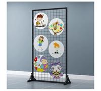 Zfmnoyev Présentoirs Grillagés avec Base en T Robuste, Tour Grillagée sur Pied, Rail De Rangement Grillagé Métallique avec 4 roulettes Et 20 Crochets, pour Salons Professionnels(Zwart,60x40x160 cm)