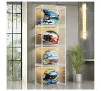 Zfmnoyev Tour De Présentation pour Casques De Moto, Vitrine Et Rangement en Acrylique Transparent, Bacs De Rangement pour Casques À Poser Au Sol avec Porte Magnétique, pour Figurines(Clear-3PCS)