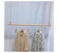 Zfmnoyev Tringle À Vêtements Réglable en Hauteur avec Corde, Support De Plafond en Bois Massif, Rail De Rangement pour Présentoirs De Plafond, Présentoir Commercial pour Vêtements(140 cm)