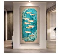Zfmnoyev Œuvre d'art Verticale Moderne pour La Maison, Décoration Murale avec Cadre en Métal, Tableau Mural Style Chinois Moderne, Tableau en Porcelaine Cristal pour Salon(J,50x100 cm/19.7x39.4 in)