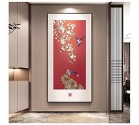 Zfmnoyev Œuvre d'art Verticale Moderne pour La Maison, Décoration Murale avec Cadre en Métal, Tableau Mural Style Chinois Moderne, Tableau en Porcelaine Cristal pour Salon(C,60x120 cm/23.6x47.2 in)