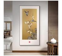 Zfmnoyev Œuvre d'art Verticale Moderne pour La Maison, Décoration Murale avec Cadre en Métal, Tableau Mural Style Chinois Moderne, Tableau en Porcelaine Cristal pour Salon(K,70x140 cm/27.6x55.1 in)