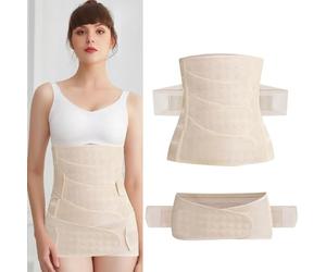 ZFOEFO Ceinture Post Accouchement, 2 en 1 Ceinture Abdominale Femme Gaine Post Accouchement, 4 Patchs Ceinture Post Partum Cesarienne avec Ceinture Pelvienne Ceinture Ventrale Post-partum(Beige)