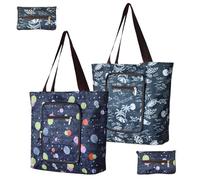 ZFOEFO Lot de 2 Sacs de Courses Pliables Réutilisables - Grande Tote Bag en Tissu Oxford Léger pour Shopping, Travail, Gym et Voyages