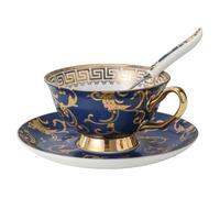 ZFQ Ensemble de tasse et soucoupes en porcelaine anglaise avec cuillères, 250ml, tasses à thé, tasses à café, pour Le thé, Le café, Le Petit-déjeuner et la Cuisine (Bleu)