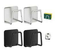 ZFRITP 4 Pcs Range Porte Eponge Evier Cuisine en Acier Inoxydable, Support Eponge Evier Cuisine, Range Eponge Evier Auto Adhesif, Rangement De La Cuisine Et La Salle De Bain, Argenté Et Noir