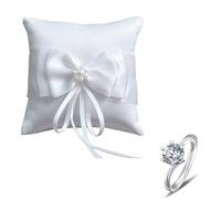 ZFRITP Coussin Alliance Mariage,Porte Alliance Mariage,Coussin pour Alliance Mariage,Porte Bague,Coussin pour Alliances Dentelle avec Perles, Ivoire (10 X 10 Cm),Convient pour Un Mariage Decoration