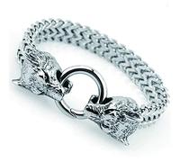 ZFSBRTL Bracelet Tête de Loup pour Homme, Viking Odin Loup Fenrir Bijoux Tête Mort, Maillon Chaîne Roi Fait Main Byzantin Vintage Nordique, Bracelet Amulette Païenne,Argent,21cm