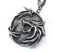 ZFSBRTL Collier de Loup Viking 3D, Collier Pendentif Crâne Loup Fenrir Nordique en Acier Inoxydable pour Hommes Steampunk Amulette Bijoux Vintage,Argent