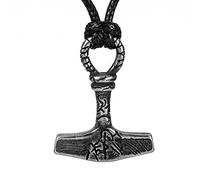 ZFSBRTL Collier Pendentif Mjolnir, Rune Marteau de Thor Vintage Arbre de Vie Odin Guerrier Corbeau Nordique Ouroboros Collier en Acier Inoxydable Viking Amulette Bijoux Cadeau,Hammer,60cm