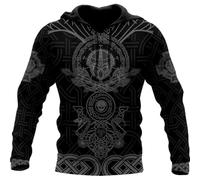 ZFSBRTL Sweat À Capuche Imprimé 3D pour Homme Style Viking Dragon Casque D'odin Tatouage Runique Pull Unisexe Mythologie Nordique Ample Décontracté Veste Zippée,Hoodies,XL